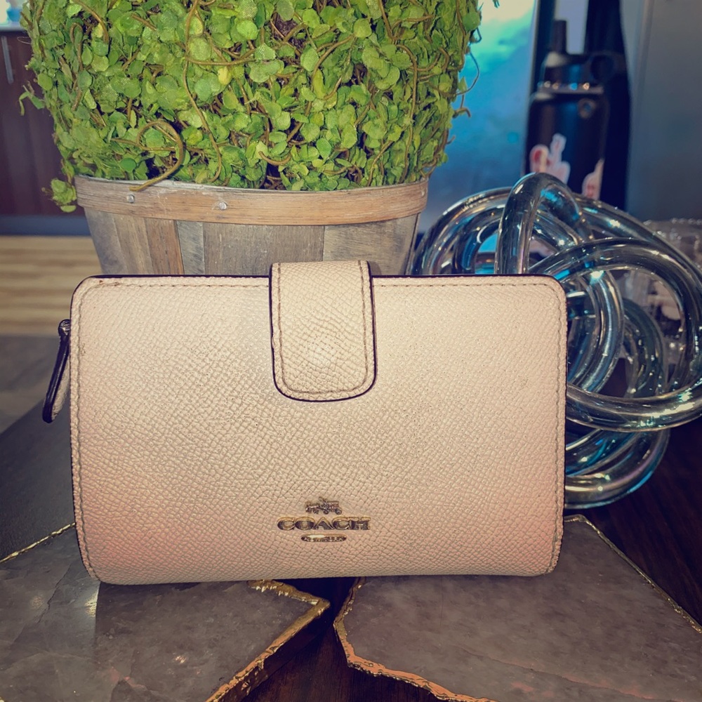 Cream Coach Flip Wallet with Brown Trim